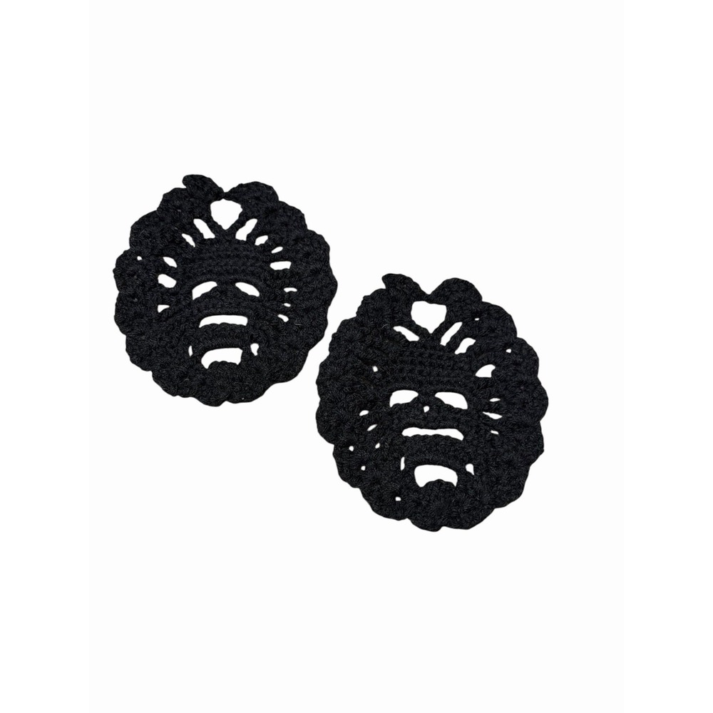 Handmade Crochet Coasters SKULLS black set of 2